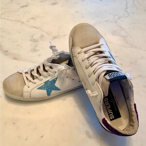 Authentic Golden Goose Superstar Sneakers, Blue Star and Purple Heel size 39 (9)